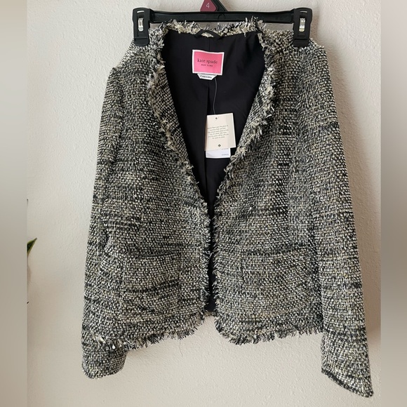 Kate Spade Party Tweed Metallic Sparkle Blazer Jacket Open Front Size 4 New Tags - Picture 1 of 11